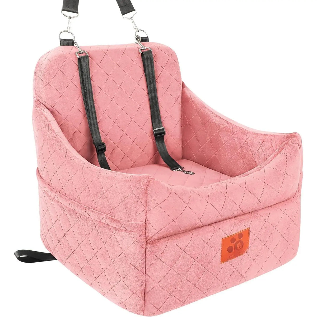 Seat for Small/Medium Dogs, Booster Seats with Thick Cushion for Dogs under 35Lbs, Detachable Washable Pet Seat with Storage Pockets, 2 Safety Belts(Black/Red)