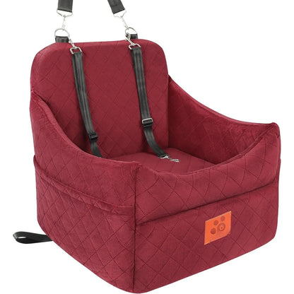 Seat for Small/Medium Dogs, Booster Seats with Thick Cushion for Dogs under 35Lbs, Detachable Washable Pet Seat with Storage Pockets, 2 Safety Belts(Black/Red)
