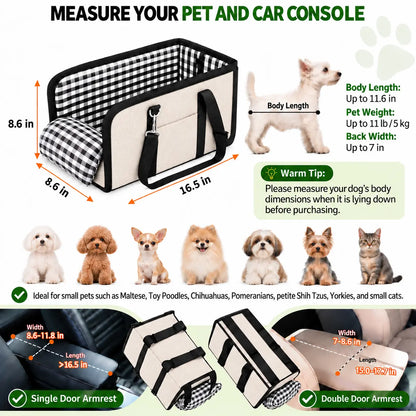 Tailsup Console Dog Car Seat for Small Dogs (Up to 11 Lbs) - Portable Console Fit Booster Seat with Pumpkin Design, Sponge Soft Cushion, Anti-Collapse Plastic Frame, Built-In Safety Leash, 2 Cozy Bed Modes, Enhanced Visibility
