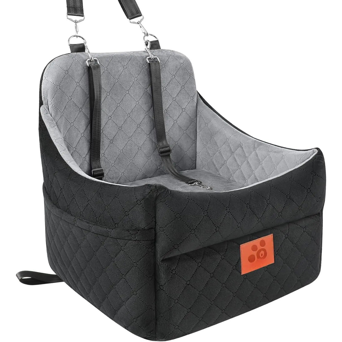Seat for Small/Medium Dogs, Booster Seats with Thick Cushion for Dogs under 35Lbs, Detachable Washable Pet Seat with Storage Pockets, 2 Safety Belts(Black/Red)
