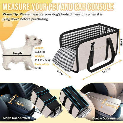 Tailsup Console Dog Car Seat for Small Dogs (Up to 11 Lbs) - Portable Console Fit Booster Seat with Pumpkin Design, Sponge Soft Cushion, Anti-Collapse Plastic Frame, Built-In Safety Leash, 2 Cozy Bed Modes, Enhanced Visibility