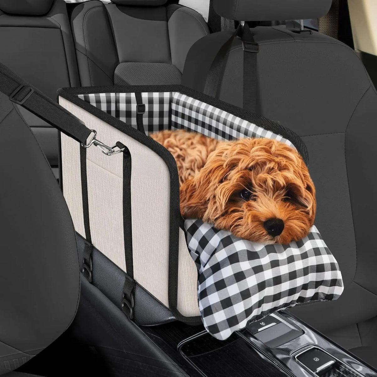 Tailsup Console Dog Car Seat for Small Dogs (Up to 11 Lbs) - Portable Console Fit Booster Seat with Pumpkin Design, Sponge Soft Cushion, Anti-Collapse Plastic Frame, Built-In Safety Leash, 2 Cozy Bed Modes, Enhanced Visibility