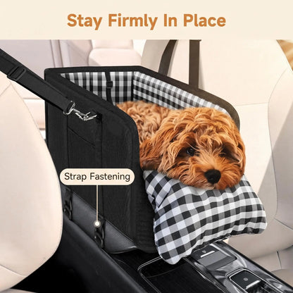 Tailsup Console Dog Car Seat for Small Dogs (Up to 11 Lbs) - Portable Console Fit Booster Seat with Pumpkin Design, Sponge Soft Cushion, Anti-Collapse Plastic Frame, Built-In Safety Leash, 2 Cozy Bed Modes, Enhanced Visibility