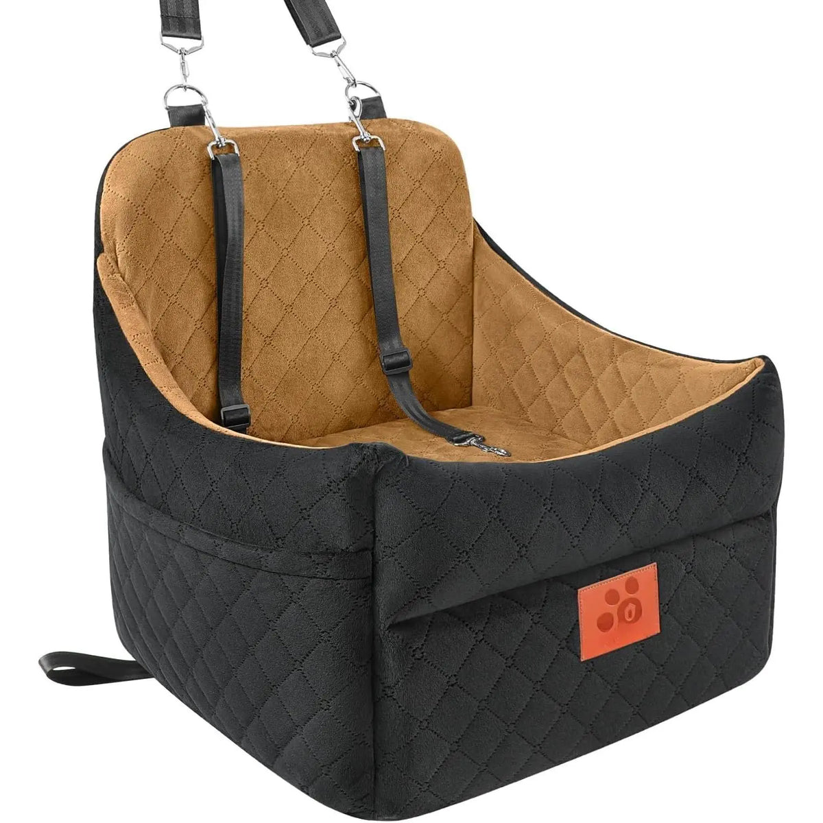 Seat for Small/Medium Dogs, Booster Seats with Thick Cushion for Dogs under 35Lbs, Detachable Washable Pet Seat with Storage Pockets, 2 Safety Belts(Black/Red)