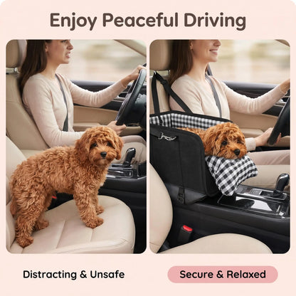 Tailsup Console Dog Car Seat for Small Dogs (Up to 11 Lbs) - Portable Console Fit Booster Seat with Pumpkin Design, Sponge Soft Cushion, Anti-Collapse Plastic Frame, Built-In Safety Leash, 2 Cozy Bed Modes, Enhanced Visibility