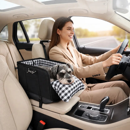 Tailsup Console Dog Car Seat for Small Dogs (Up to 11 Lbs) - Portable Console Fit Booster Seat with Pumpkin Design, Sponge Soft Cushion, Anti-Collapse Plastic Frame, Built-In Safety Leash, 2 Cozy Bed Modes, Enhanced Visibility
