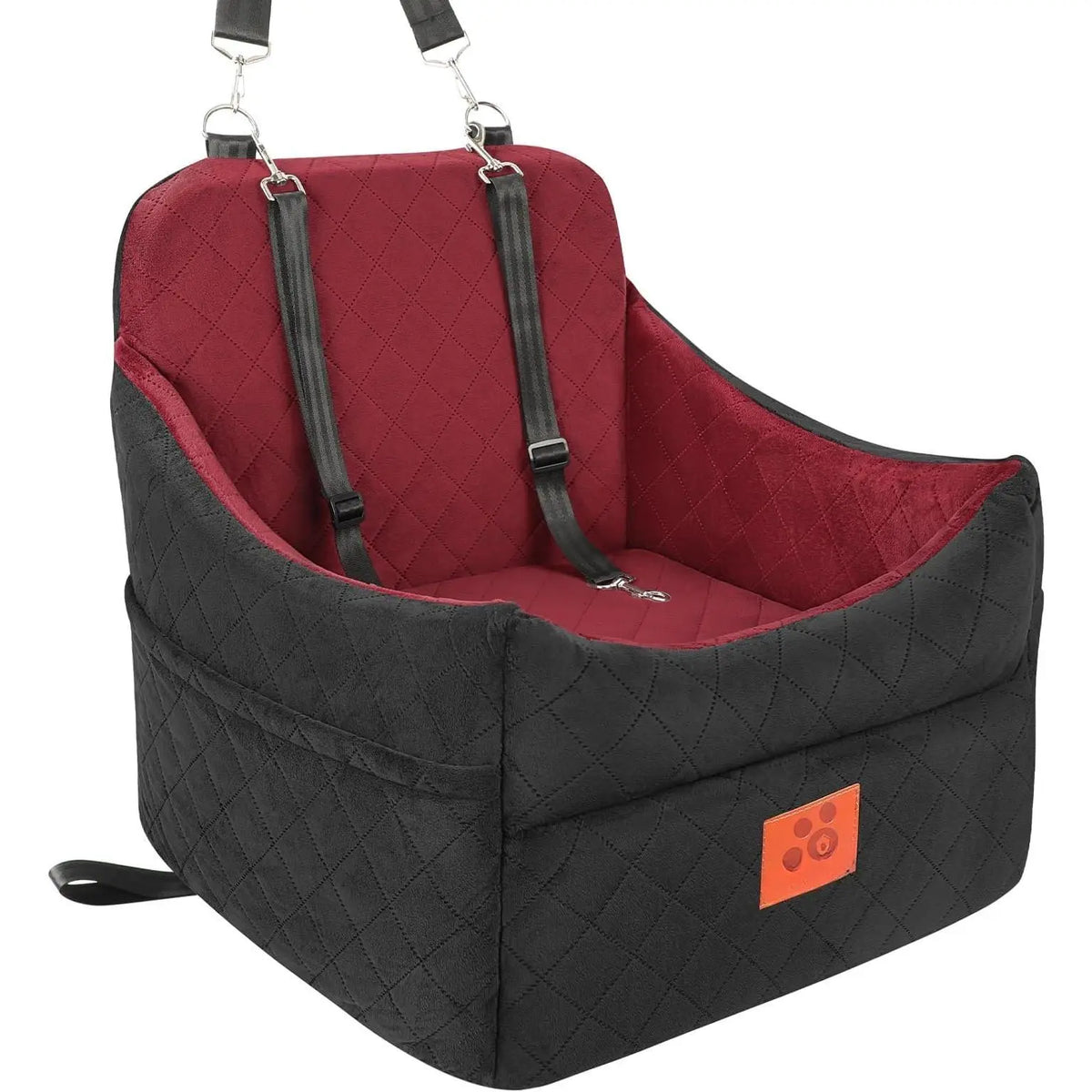 Seat for Small/Medium Dogs, Booster Seats with Thick Cushion for Dogs under 35Lbs, Detachable Washable Pet Seat with Storage Pockets, 2 Safety Belts(Black/Red)
